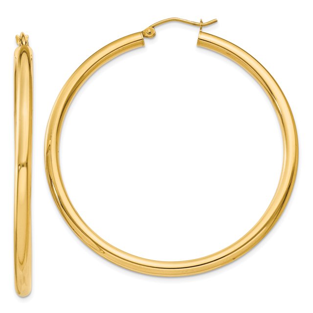 14k Yellow Gold 3mm Tube Hoop Earrings Round