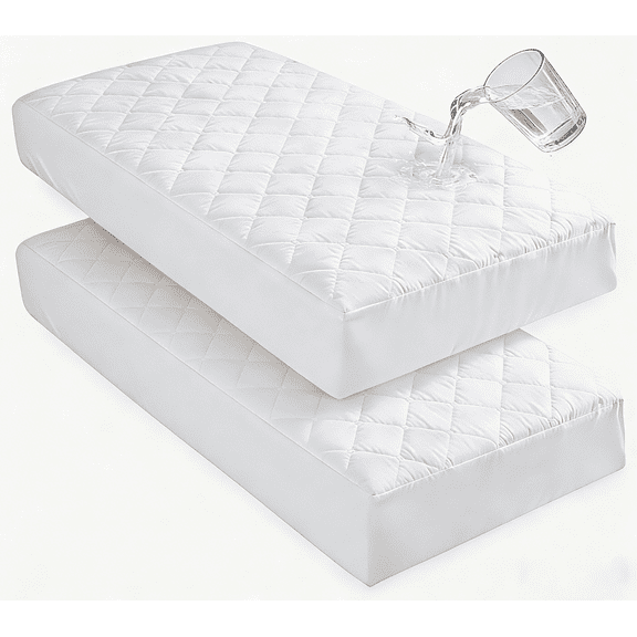 Lorviah 2 Pack Waterproof Crib Mattress Protector 24"x38", Soft Quilted Fitted Sheet, Breathable Noiseless Hypoallergenic Mattress Cover, White