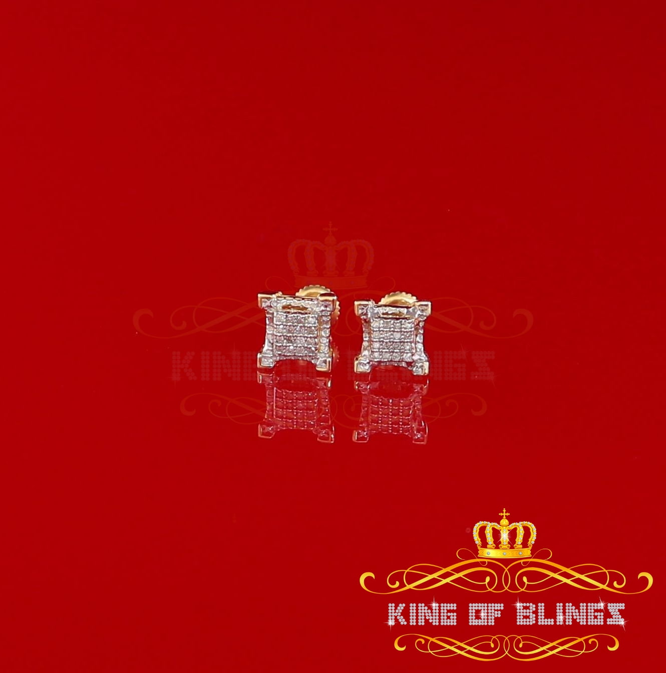 King of Bling's 0.10ct Diamond Stud Earrings For Women Yellow 925 Sterling Silver Stud For Men