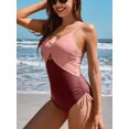 thumbnail image 5 of Charmo Womens Color Block One Piece Swimsuits V Neck Monokini Bathing Suits, 5 of 7