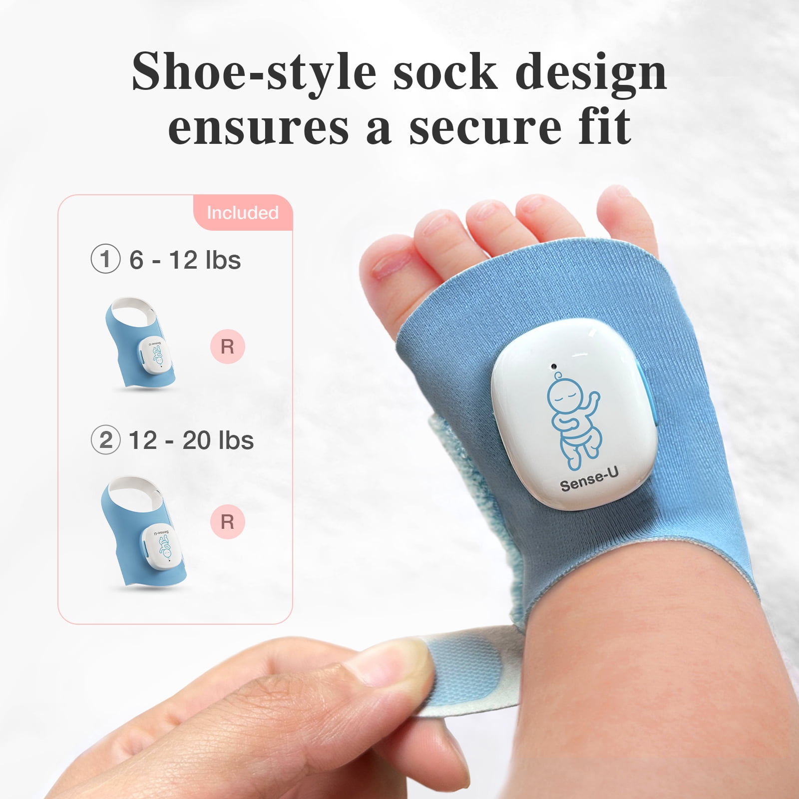 Sense-U Smart Baby Monitor Sock Shoe 2– More Precise Tracking Sleep Insights Movement with Transmissive PPG Foot Sensor,Audible & App notification