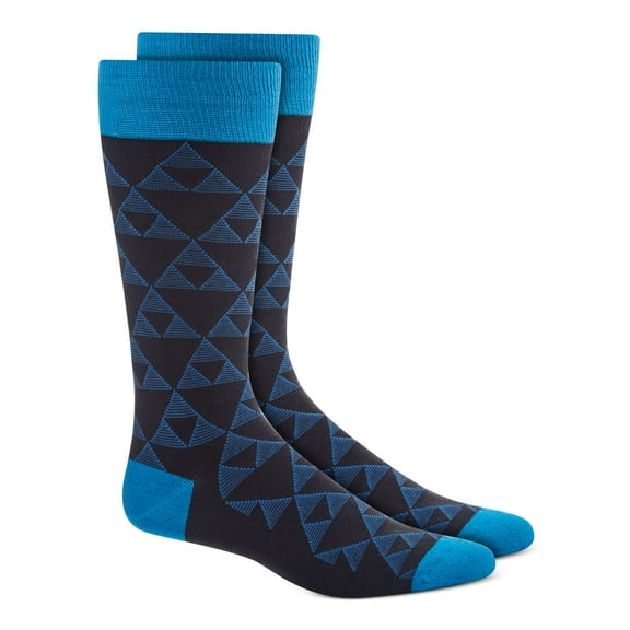 ALFATECH BY ALFANI Mens Black Geometric Dress Crew Socks 7-12
