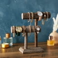 thumbnail image 4 of Bright Creations Rustic-Style 2-Tier Jewelry Organizer Stand, Wooden T-Bar Necklace Rack and Bracelet Holder Display for Selling, Bangle, Watch Tower, Rings, Earrings Storage (8x4x9 In), 4 of 4