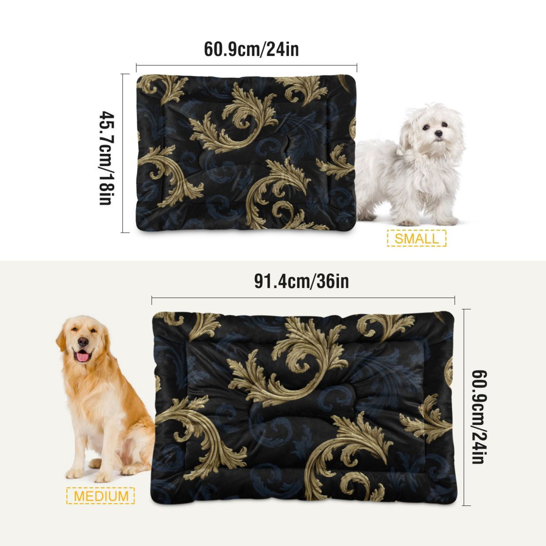 Cozy Mat Pet Bed Indoor Outdoor Warm Soft For Cat Dog Puppy(S/M) Gold and Navy Blue