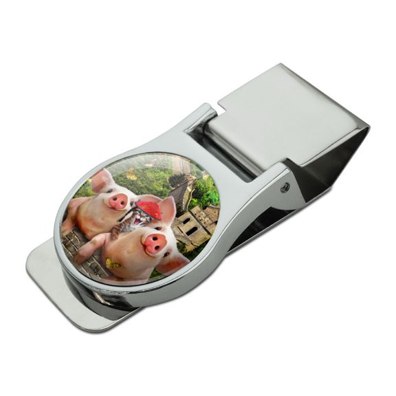 Great Wall of China Selfie Pigs Kitten Satin Chrome Plated Metal Money Clip