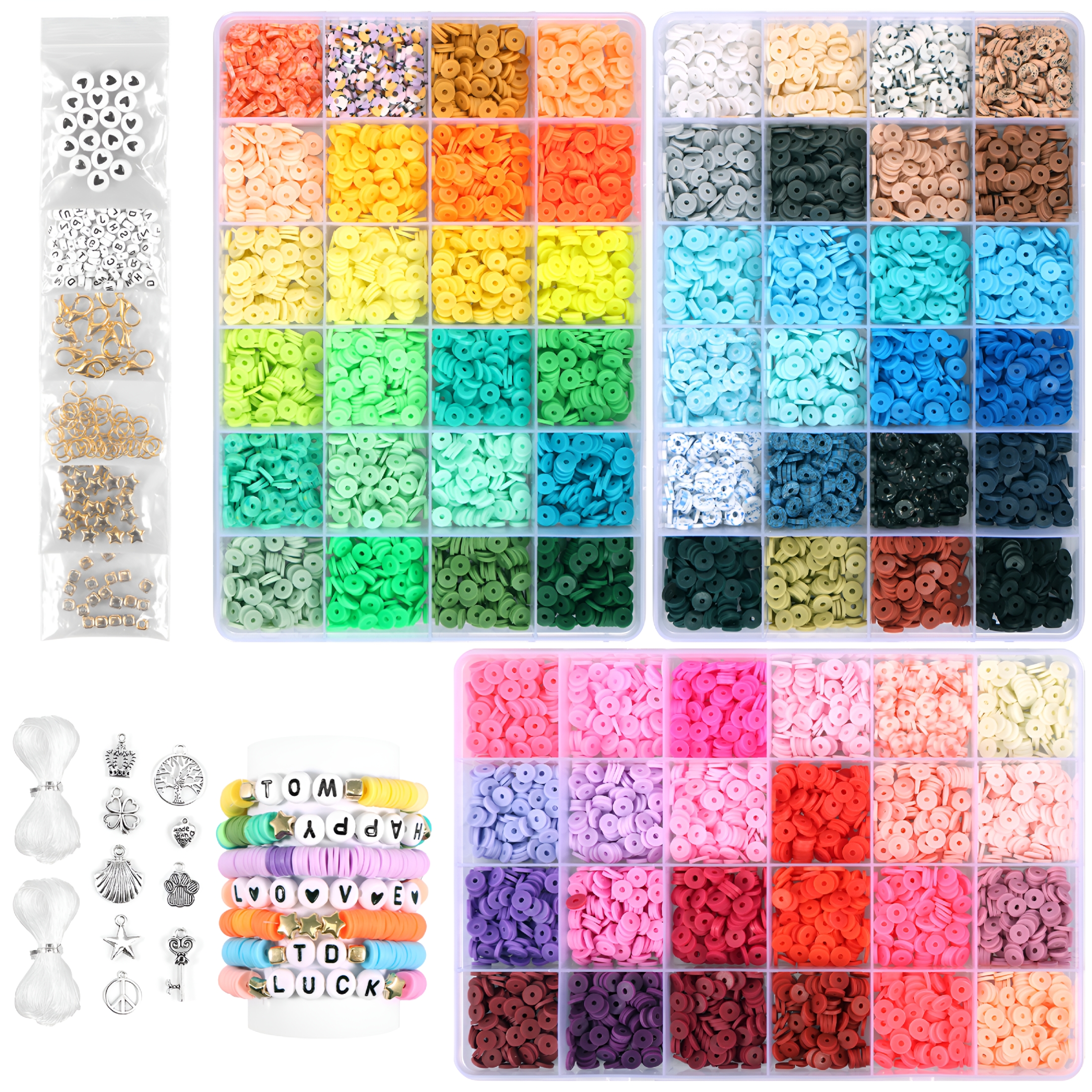 BESTSKY 2026 New Clay Beads Bracelet Making Kit 72 Colors Clay Beads Crafts Kit with Pendant Diy Clay Beads Spacer Beads Kit with Letter Beads and Elastic Strings for Jewelry Necklaces Bracelets