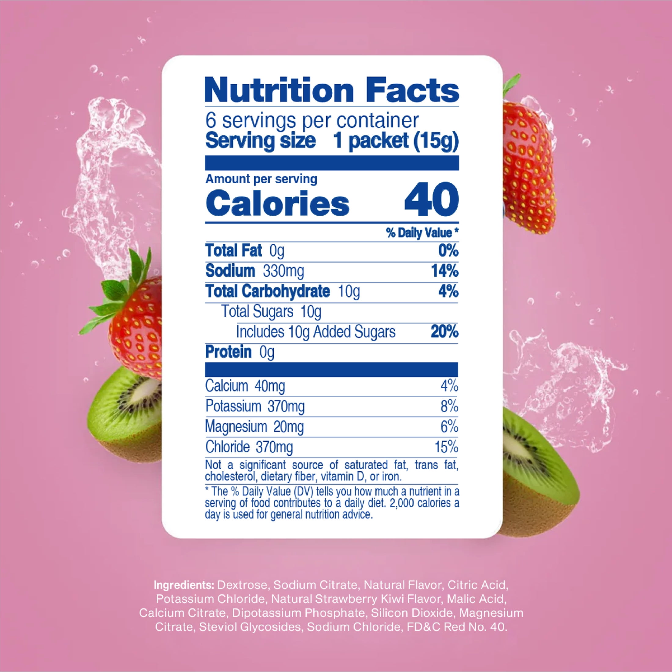 Electrolit Powder Drink Mix, Strawberry-Kiwi, 1 Box of 6 Packets