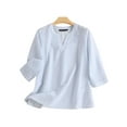 thumbnail image 3 of ZANZEA Polyester Cotton Three Quarter Sleeve V-Neck Stripe Printed Blouses Womens, 3 of 7