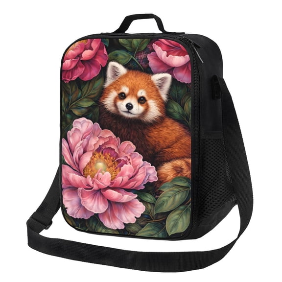 Mothers Day Red Panda Lunch Bag Insulated Thermal Box with Shoulder Strap & Handle for Work and Picnic