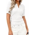 thumbnail image 4 of PRETTYGARDEN Women's Short Sleeve Sweater Spring Polo Shirts Ribbed Knit V Neck Business Casual Tops Summer Work Clothes, 4 of 9