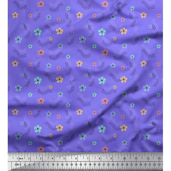 Soimoi Satin Silk Fabric Leaves & Floral Artistic Print Fabric by the Yard 42 Inch Wide