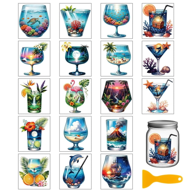 Stickers GLOBLELAND 18 hojas de calcomanías transferibles de bebidas del océano de verano