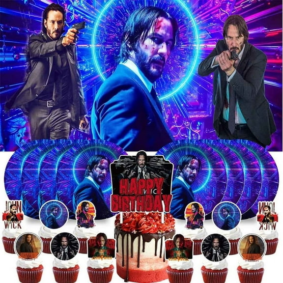 John Wick Party Supplies Birthday Decorations Plates Banner Kids Cake Toppers Set Decor