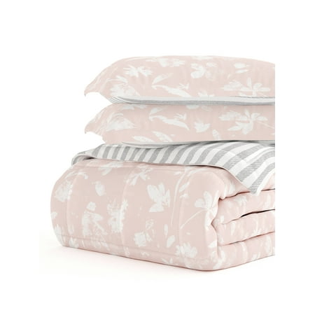Condition photo showing Good Condition for comfort canopy - 3 piece pink floral pressed flowers all season down-alternative comforter for queen size beds