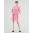 thumbnail image 5 of Made by Johnny Women's Airy Short Sleeve Kimono Style Deep V Neck Dress Top S-3XL Plus Size XXL PINK, 5 of 6
