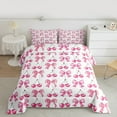 thumbnail image 2 of Manfei Princess Dreamy Bow Full Size Comforter Sets for Kid, Cartoon Pink Cherry Bedding Comforter Set, Kawaii Buffalo Bow Reversible Bedding Sets, Breathable Home Decor, 3pcs, 2 of 8