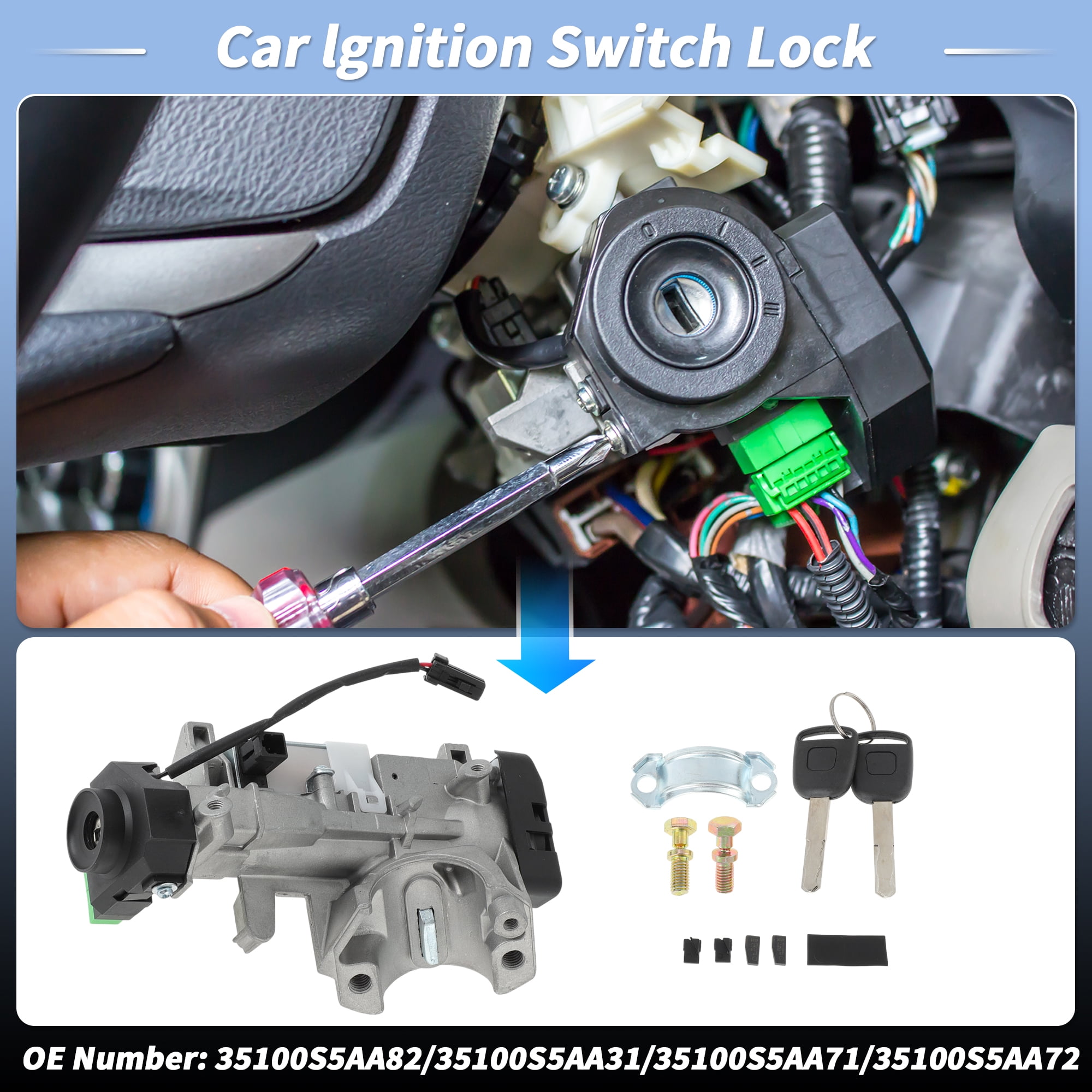 Ignition Lock Cylinder for Honda Civic 1.3L 2003-2005 Ignition Switch Cylinder Barrel Lock with 2 Key No.35100S5AA82/35100S5AA31