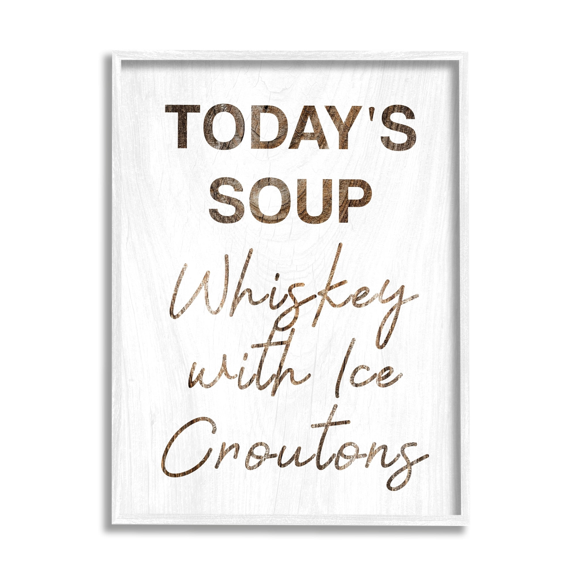 Stupell Industries Whiskey & Ice Croutons Witty Kitchen Cocktail Phrase Graphic Art White Framed Art Print Wall Art, Design by Daphne Polselli