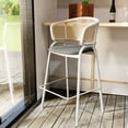 thumbnail image 2 of LeisureMod Bar Stool Upholstered in Leather with Powder-Coated Stainless Steel Black Base and Curved Wicker Back Design for Modern Home, Dining Room, Kitchen Ervilla Collection in Grey, 2 of 12