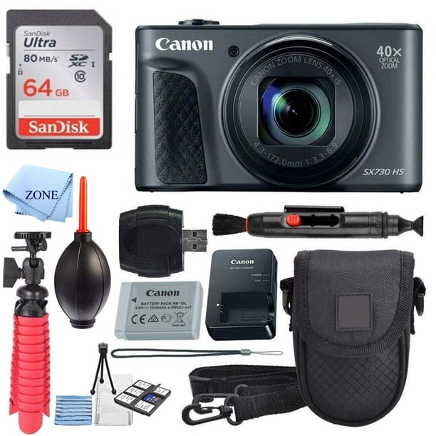 Canon PowerShot SX730 HS Digital Camera (Black) + 64GB Memory Card + Point & Shoot Case