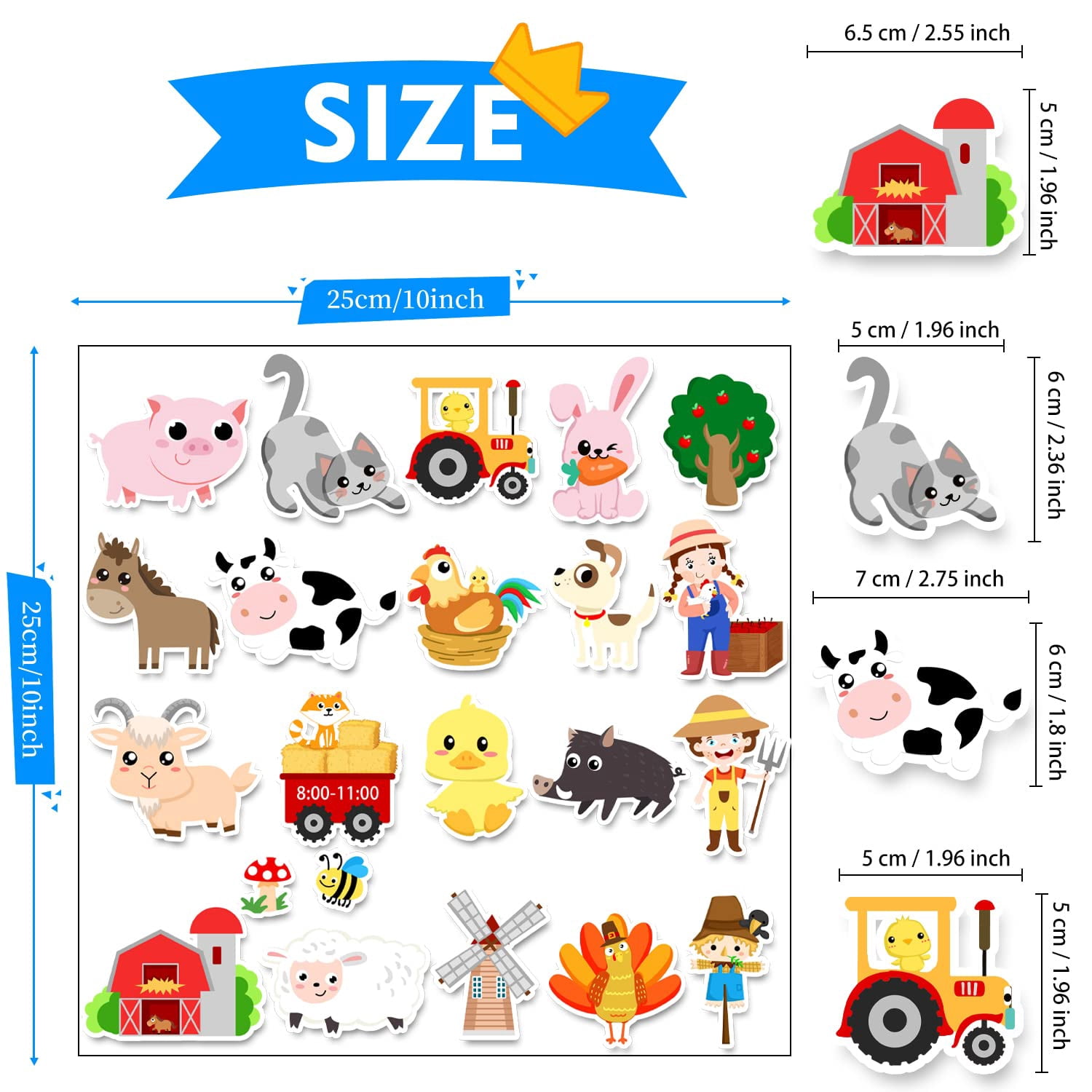 Brand Farm Animal Gel Clings Stickers For  21pcs Reusable Decals Wall Car Window Decorations Classroom Home Party Supplies