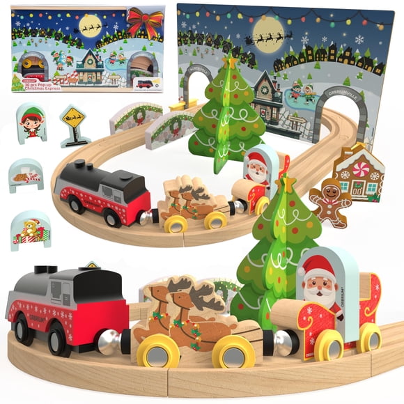 Set de Vehículos de Juguete Orbrium Tren Navideño de Madera Motorizado