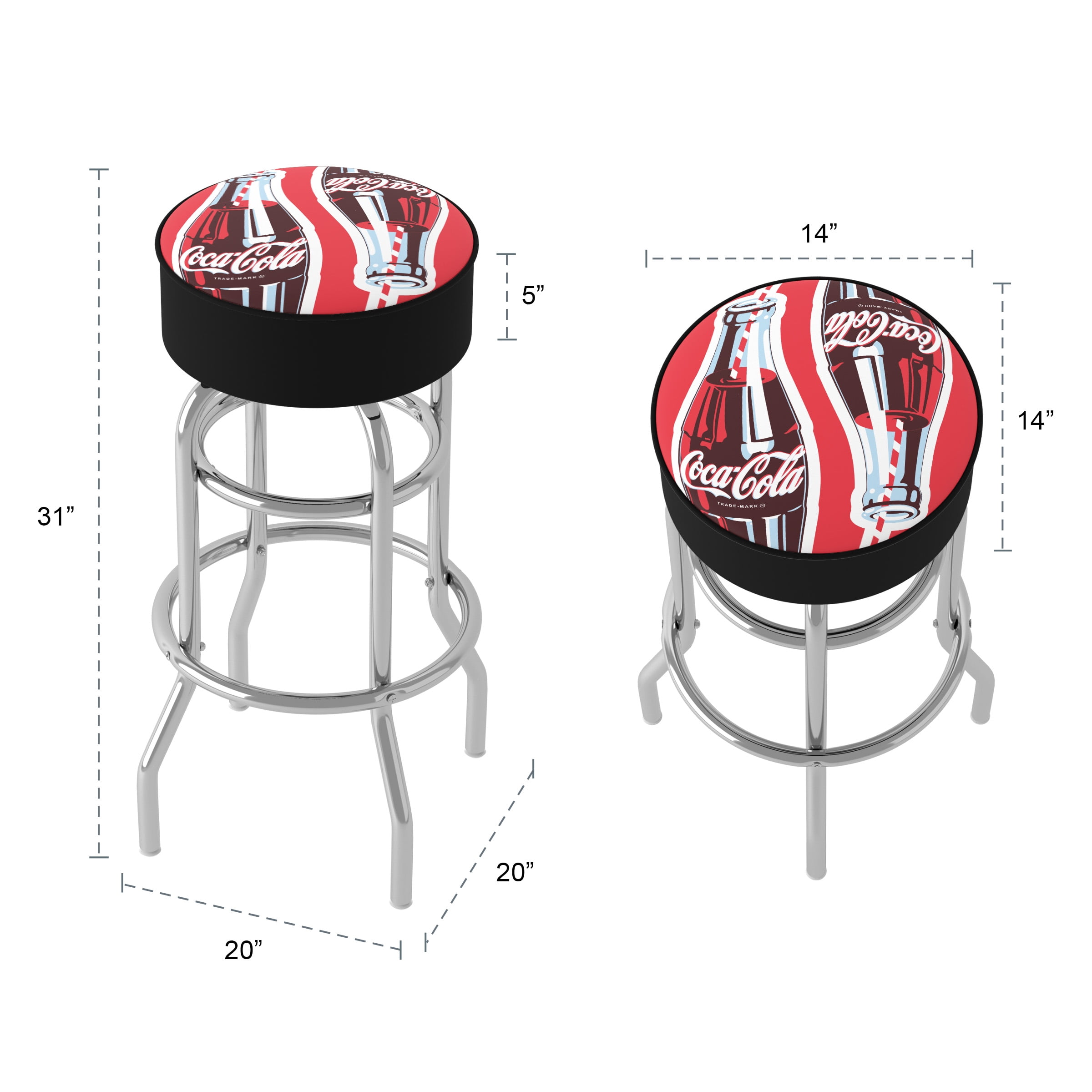 Trademark Gameroom Coca-Cola Twin Bottles with Straw Bottle Art Bar Stool with Padded Seat