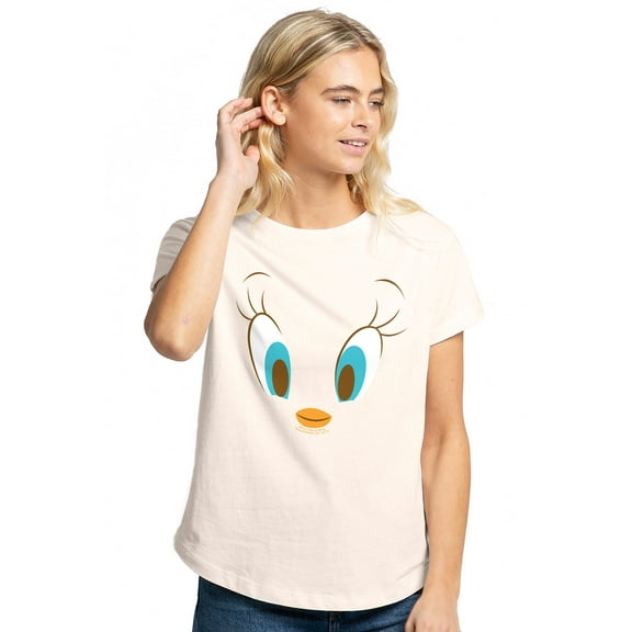 Looney Tunes Tweety Head Women's Graphic T-Shirt Rolled Sleeve Tee