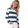 thumbnail image 7 of Ulanda Girl's Long Sleeve T-Shirts Striped, Girls Classic Cotton Blend Crewneck Tee Kids Stripes Shirt Soft Everyday Basic Top (Navy, 7-8 Years), 7 of 7