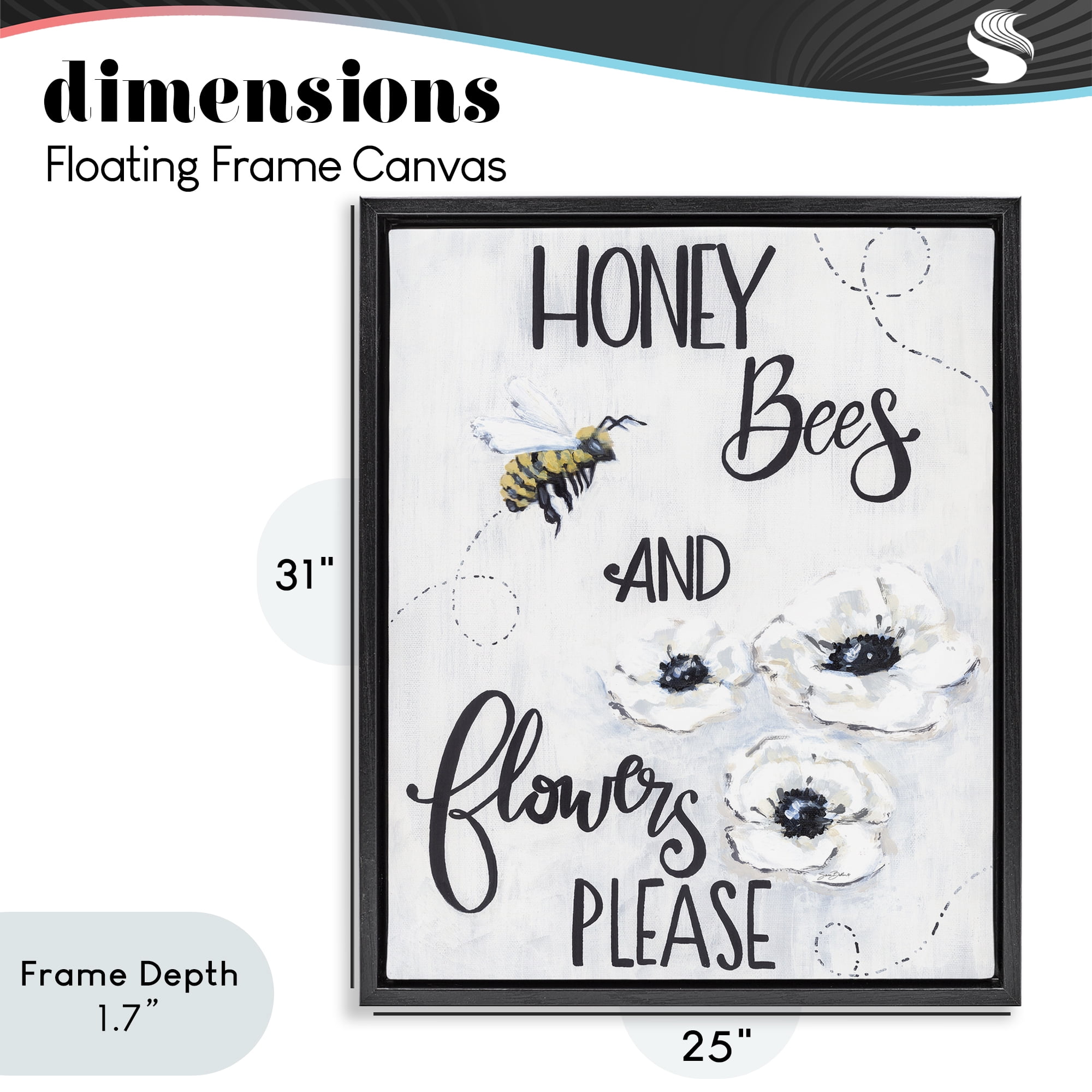 Stupell Industries Garden Bees & Flowers Please Black Framed Floater Canvas Wall Art, design by Sara Baker
