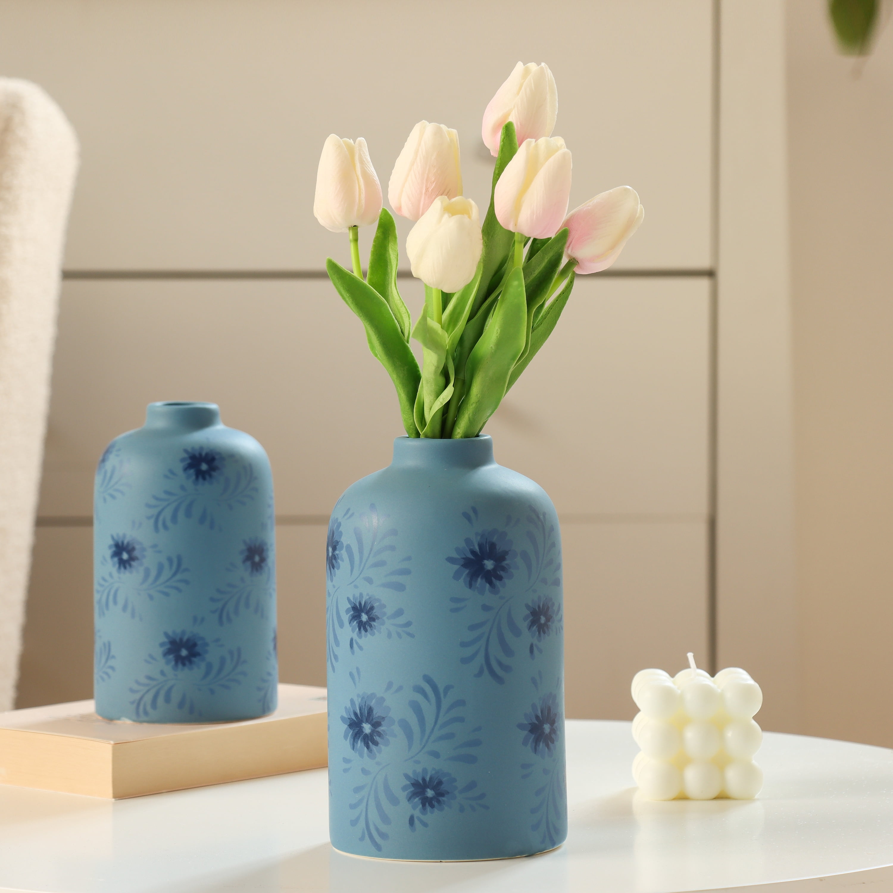 Mainstays By Becky G. & Alejandra Tall 7.6" Blue Flower Decorative Ceramic Vase