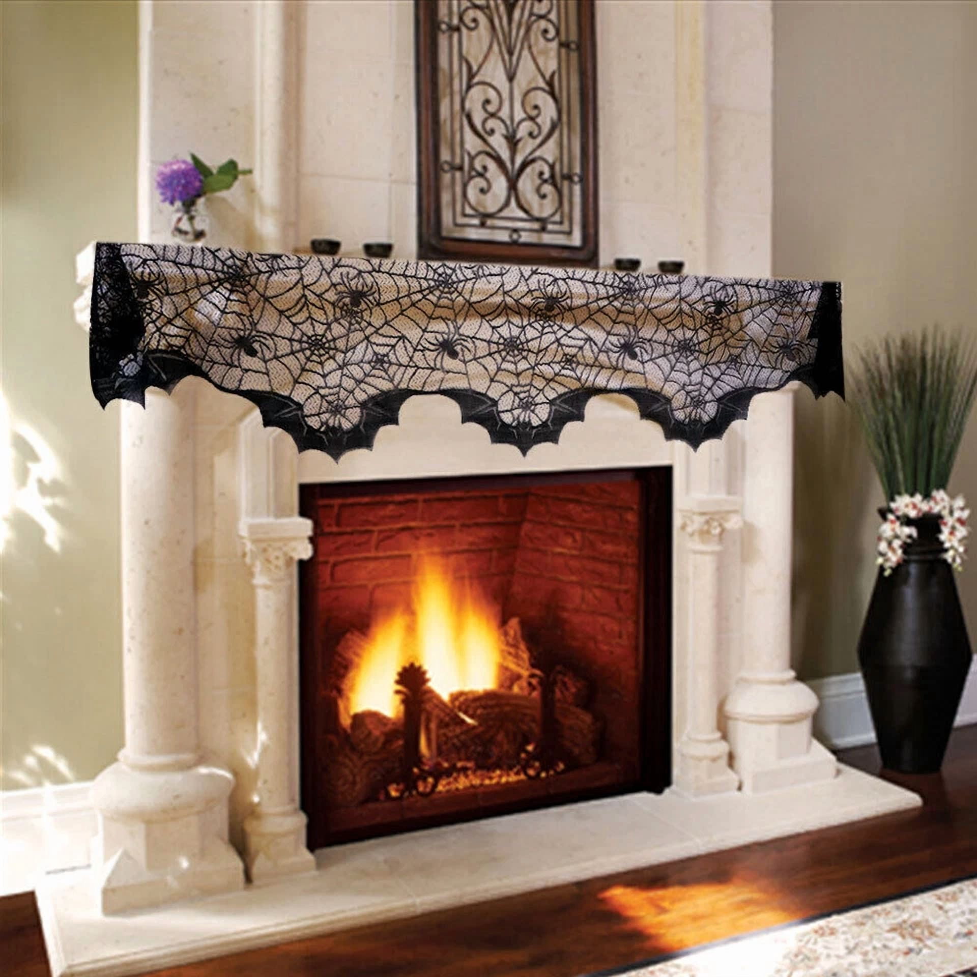 BUTTERFLY- Halloween Cobweb Fireplace Scarf Black Lace Spiderweb Mantle Scarf Party Decor