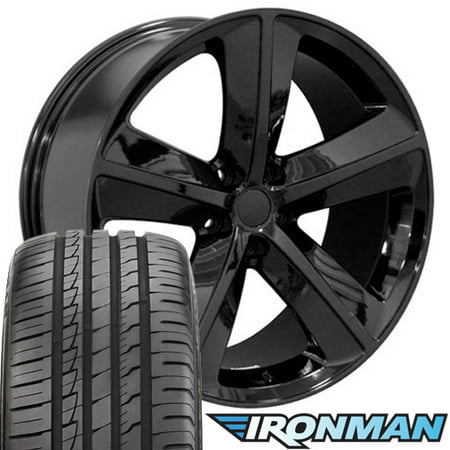 20x9 Wheels, Tires and TPMS Fit Dodge, Chrysler - Challenger SRT Style Black Rims w/Tires - (Best Tires For Chrysler Minivan)