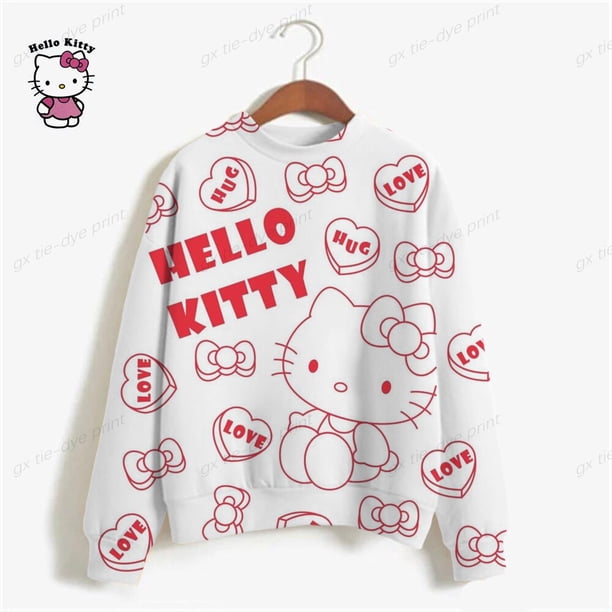 Sudaderas con capucha con estampado de HELLO KITTY para mujer, ropa con estampado de dibujos animados Y2k, talla grande, sudadera femenina de calle alta