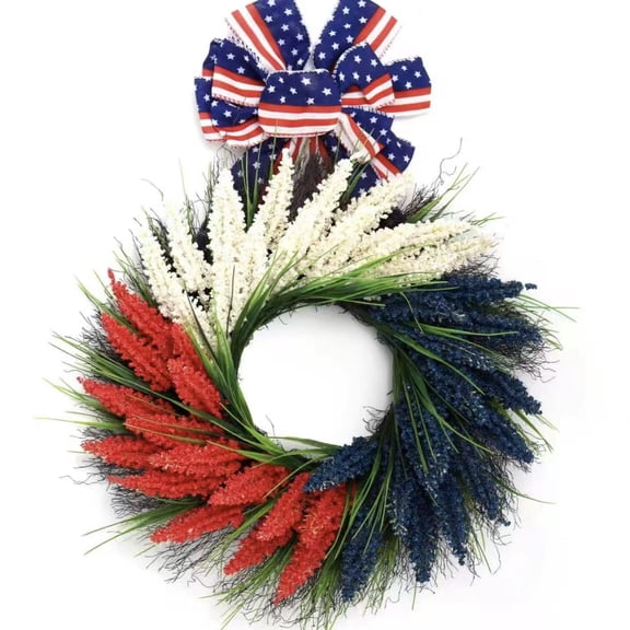 18" Patriotic Wreath Memorial Day Wreaths for Front Door Patriotic Decoration for Indoor Outdoor, 4th of July Wreaths Decor
