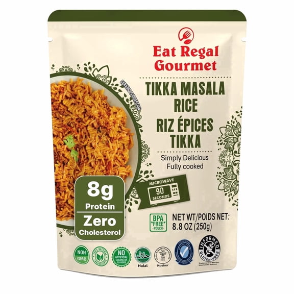 Eat Regal Tikka Masala Rice, 8g Protein, Ready to Eat Rice Pouch, Microwaveable, 8.8 oz, pack of 6 (Shelf Stable)