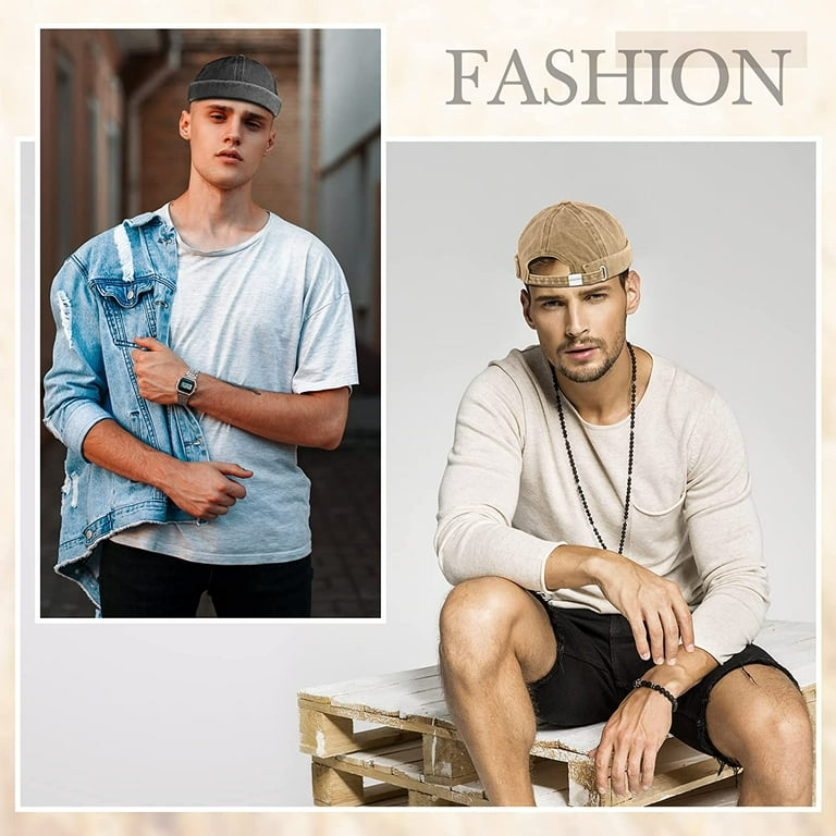 2 Pieces Brimless Hats for Men Adjustable Docker Hat Casual No Brim Hat Visor Less Flip Hat Sailor Skullcap