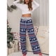 thumbnail image 3 of Pantalones con cordón y estampado navideño para mujer, elegantes, elásticos, de pierna larga y ancha, pantalones casuales para fiesta de Navidad No.36 Blue Snowflake S, 3 of 8