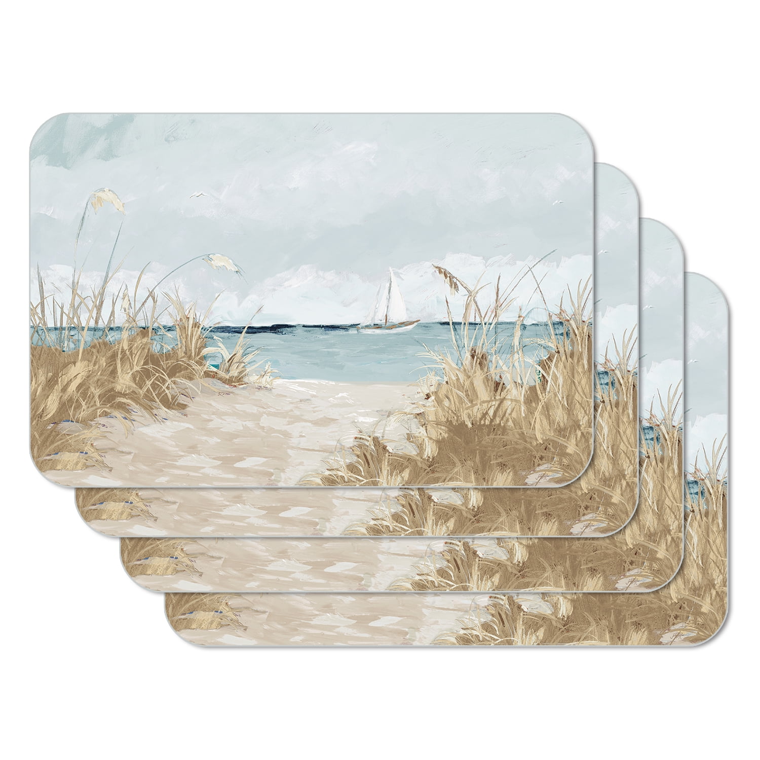 Coastal Scenery Multicolor Reversible Flexible Plastic Placemats Set