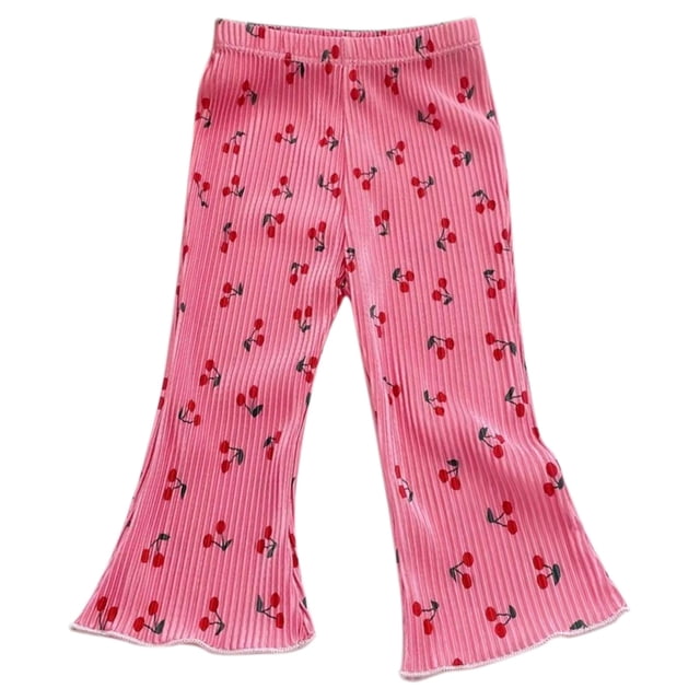 Odeerbi 1-7 Años Niñas Pantalones de Seda Acampanados de Punto Rib Pantalones de Seda Acampanados de Color Sólido Pantalones Transpirables