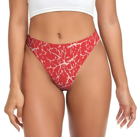 Qokaie Beef2 Printed Women s Cotton Thong Underwear  Sexy Breathable Panties G-string-Medium