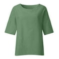 thumbnail image 5 of Summer Savings Clearance Mrasaso Womens Tops Linen Shirts for Women Plus Size 3/4 Length Sleeve Tops Casual Loose Fit Round Neck Tees Side Split Slit Tees 2024 Summer Fashion Blouse Green, 5 of 9