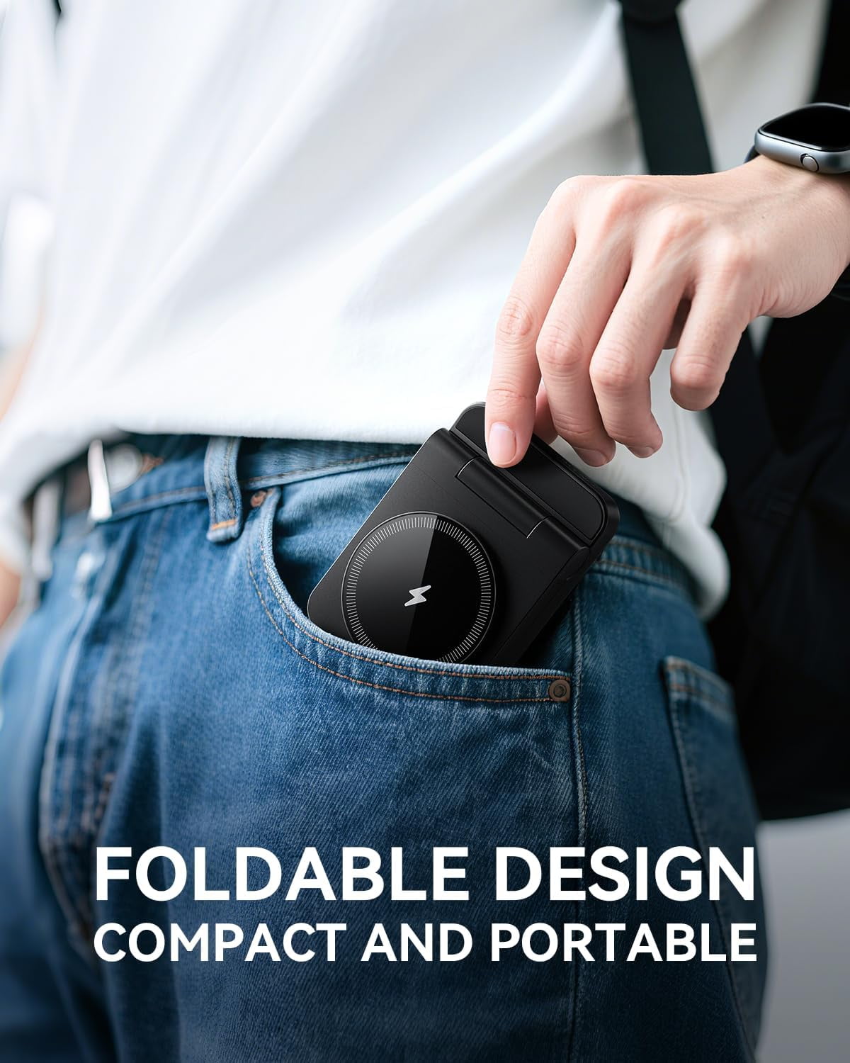 3-in-1 Foldable & Retractable Wireless Charger Station, 15W Fast Magnetic Charging, Portable Fast Charging Stand,Compatible with Mag Safe Charging for i Phone17/16/15/14/13/12,i Watch,Air Pods(Black)
