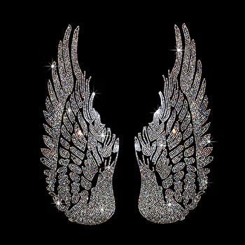 Leaf Rhinestones Bling Iron-on Transfer Wings Crystals Patch Applique 