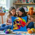 thumbnail image 4 of Colorful Skull Head Halloween DIY Latch Hook Pillow Kits for Adults Printed Pillowcase Crochet Yarns Hooking Handmade Pillow Cover Cushion for Home Sofa Decoration 17x17inch, 4 of 7