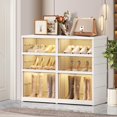 thumbnail image 1 of - Foldable Shoe Rack Organizer for Closet Pairs Collapsible Plastic Shoe Shelf Large Shoes Cabinet with Door Clear Stackable Storage Box Easy Assembly, 1 of 6