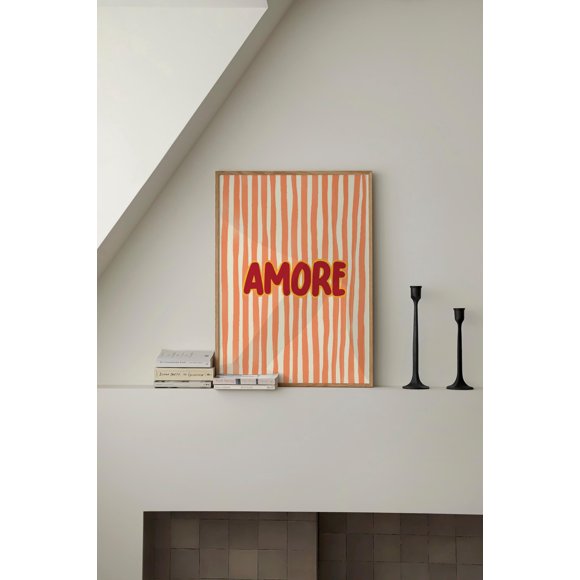 MoritanX Amore Love Poster, 70s Retro vintage poster Poster, bedroom red striped Wall Art, trendy Aesthetic Poster, quote Poster dopamine decor Poster