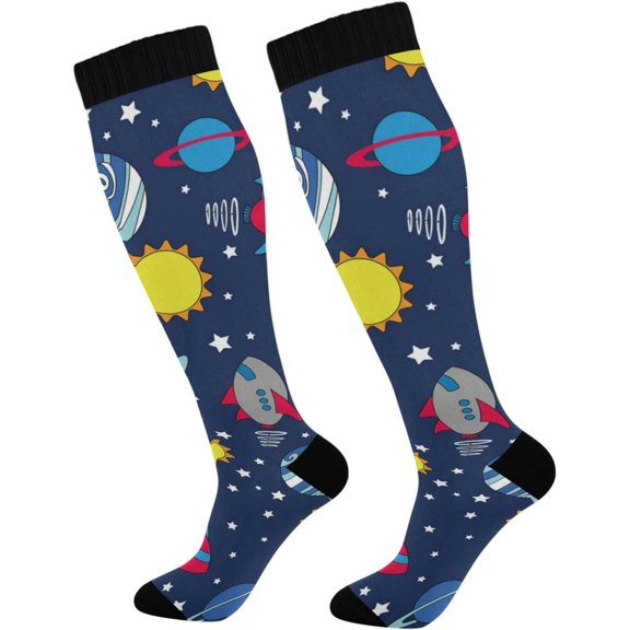 GZHJMY Space Compression Socks, Women Men Long Stocking (20-30mmHg), Travel Knee High Stockings for Athletic Sports,Running,Cycling,Nursing