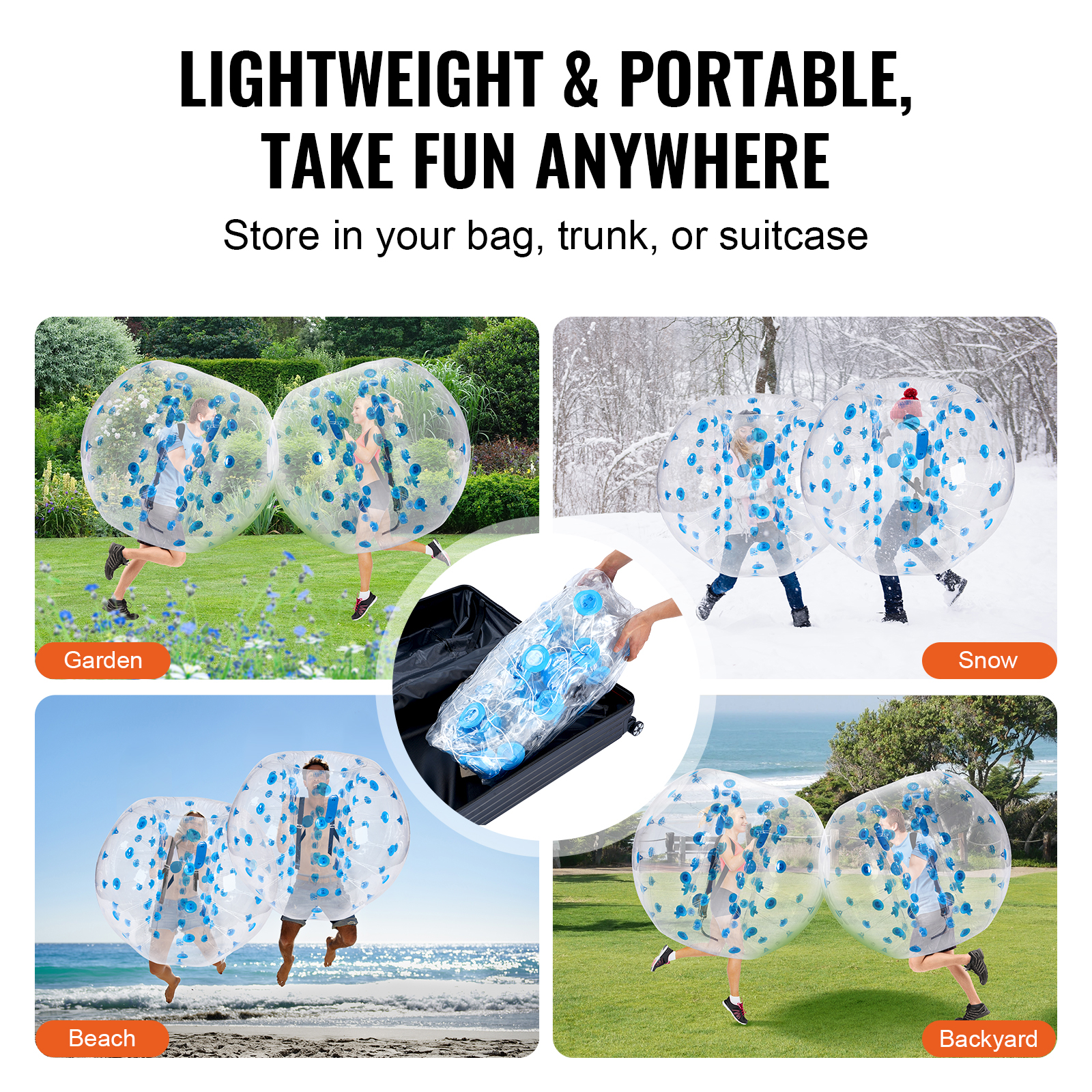 KFFKFF Inflatable Collision Ball, Single Pack, 5 Feet Diameter, Suitable for Teens & Adults, Durable 0.8mm PVC Material, Human-Sized Bubble for Outdoor Group Activities, Ideal for Backyard and Park