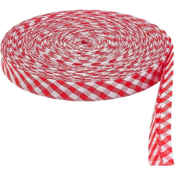 25 Yards Flat Polyester Tartan Double Fold Bias Tape for Clothing Decoration Red 17mm